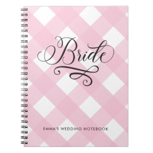 Snyggt Bride Rosa Gingham Bröllop bärbar dator Anteckningsbok