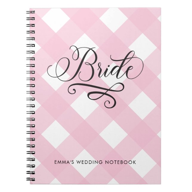 Snyggt Bride  Rosa Gingham Bröllop bärbar dator Anteckningsbok (Framsidan)