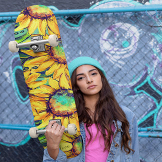 Snyggt Bright Gult Solrosartikel på Mini Skateboard Bräda 18,5 Cm