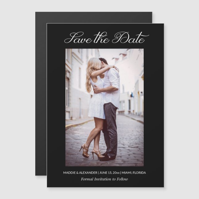 Snyggt Bröllop Förlovning Photo Black Spara Date Magnetisk Inbjudningskort (Fram/baksida)