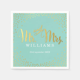 SNYGGT BRÖLLOP minii konetti guld mynta i BORD Pappersservett