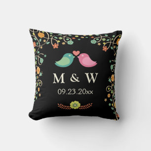 Snyggt Bröllop Monogram Blommigt Love birds par pa Kudde