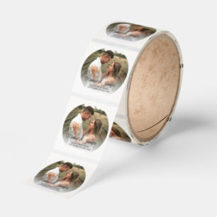 snyggt bröllopsdag fotoadressetikett runt klistermärke