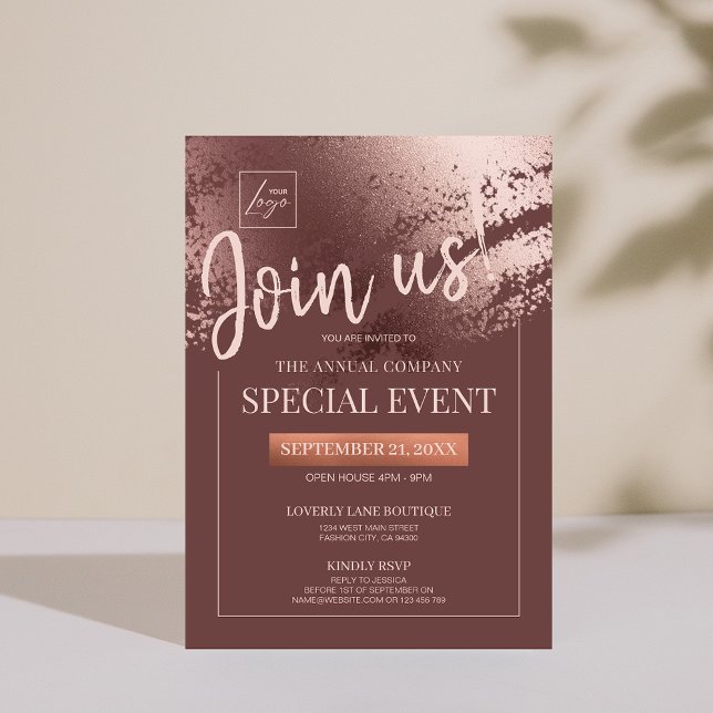 Snyggt bronze Corporate speciell event inbjudan (Stylish bronze editable business gala invite)