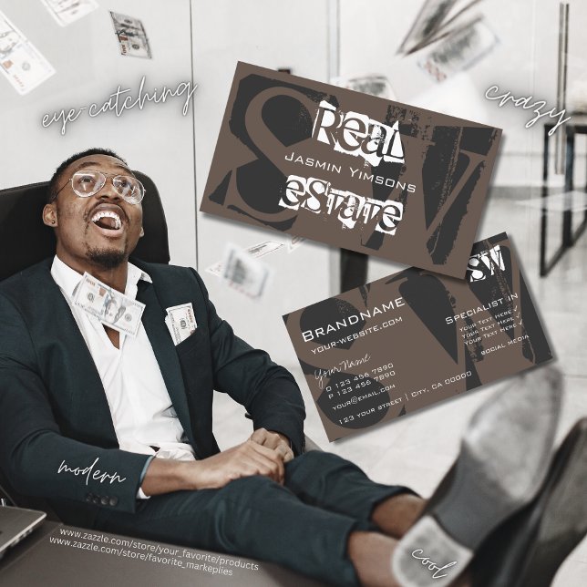 Snyggt Brown Grått och White med Initialer Modern Visitkort (Skapare uppladdad)