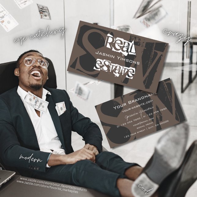 Snyggt Brown Grått och White med Monogram Modern Visitkort (Skapare uppladdad)