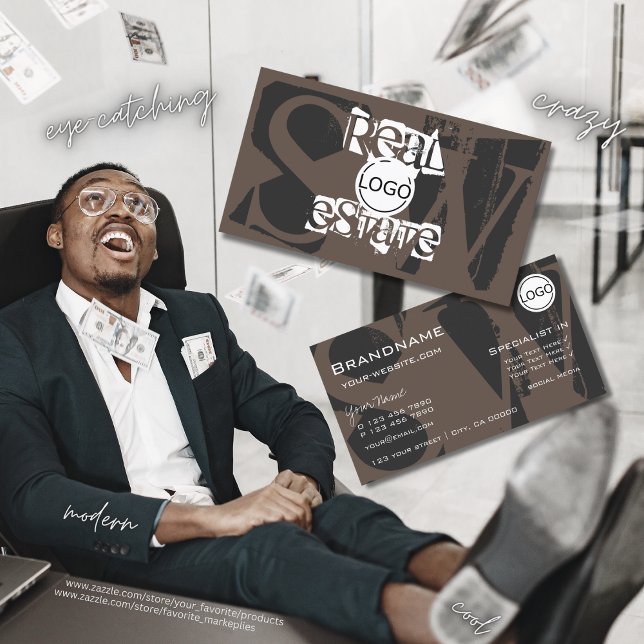 Snyggt Brown Grått White med Logotyp och Monogram Visitkort (Skapare uppladdad)