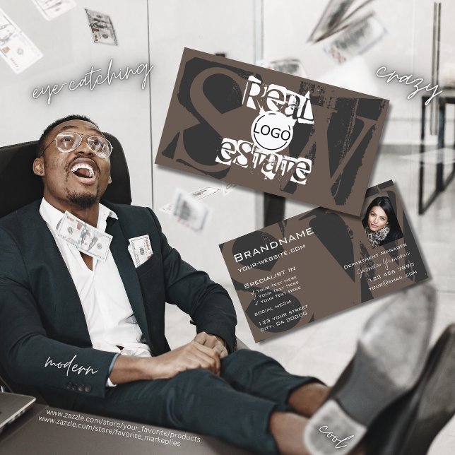 Snyggt Brown Grått White med Photo Logotyp Monogra Visitkort (Skapare uppladdad)