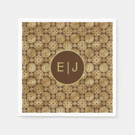 Snyggt Brown & Guld Dahlias Mönster Monogram Pappersservett