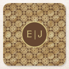 Snyggt Brown & Guld Dahlias Mönster Monogram Underlägg Papper Kvadrat