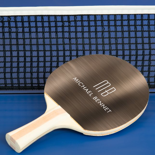 Snyggt Brown Metallic Monogram Namn Pingisracket (Insitu)