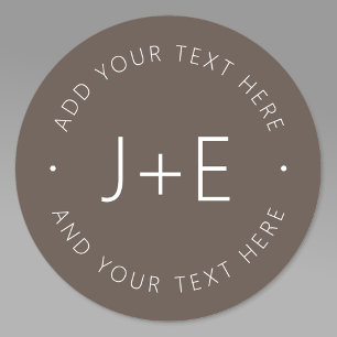 Snyggt Brun DIY Par Monogram och redigerbar text Runt Klistermärke