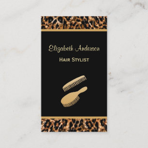 Snyggt Brush Black och Guld Leopard Hair Salon Visitkort