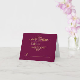 Snyggt burgundi golden ram bröllop ställe kort