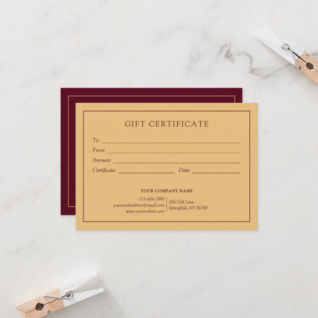 Snyggt Burgundy Business Logotyp Gift-certifikat (Fram/Back In Situ)