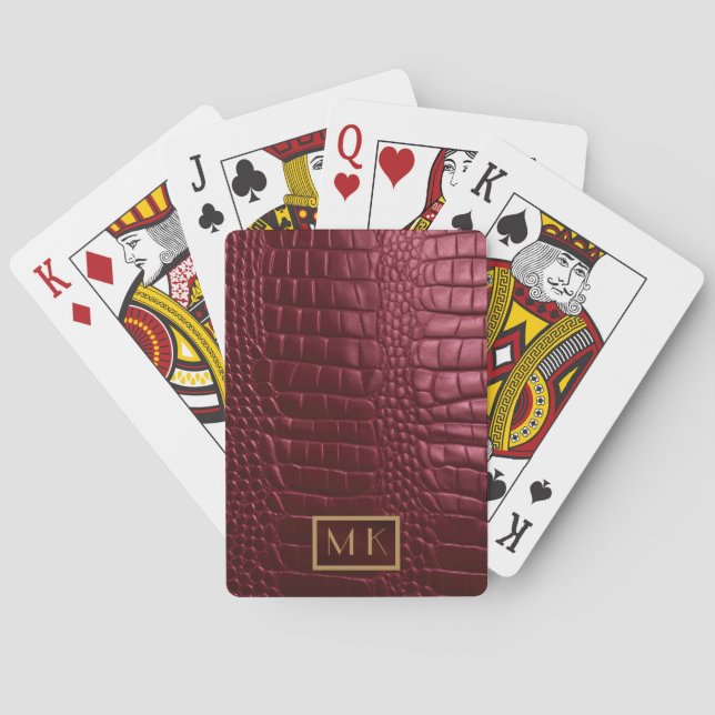 Snyggt Burgundy Crocodile Leather look Monogram Casinokort (Baksidan)