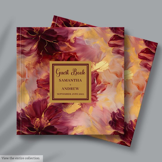 Snyggt Burgundy  Guest Guld Bröllop Bok (Stylish Burgundy Blush Gold Wedding Guest Book for Signing)