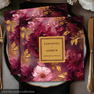 Snyggt Burgundy Guld Blommigt Bröllop Napkins Pappersservett