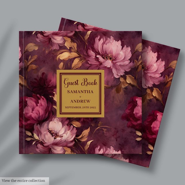 Snyggt  Burgundy Guld Boho Bröllop Gästböcker (Stylish Blush Burgundy Gold Boho Wedding Guest Book)