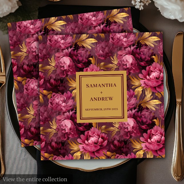 Snyggt Burgundy  Guld Bröllop Pappra blöjor Pappersservett (Stylish Burgundy Blush Gold Wedding Paper Napkins)