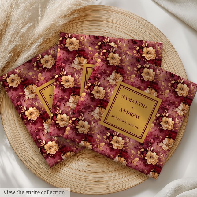 Snyggt Burgundy Guld bröllopsservitor Pappersservett (Stylish Burgundy Gold Wedding Reception Napkins)