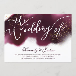 Snyggt Burgundy Guld Glitter Typografi Bröllop Inbjudningar