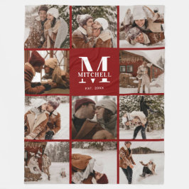 Snyggt Burgundy Instagram Photo Collage Monogram Fleecefilt