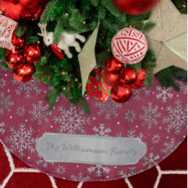 Snyggt Burgundy jul med Elegant Snöflingor Julgransmatta Borstad Polyester