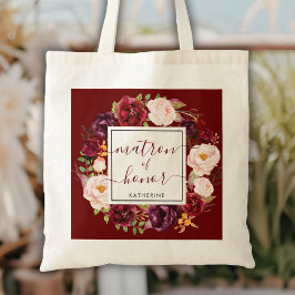 Snyggt Burgundy Matron of Honor Bröllop Tote Bag Tygkasse