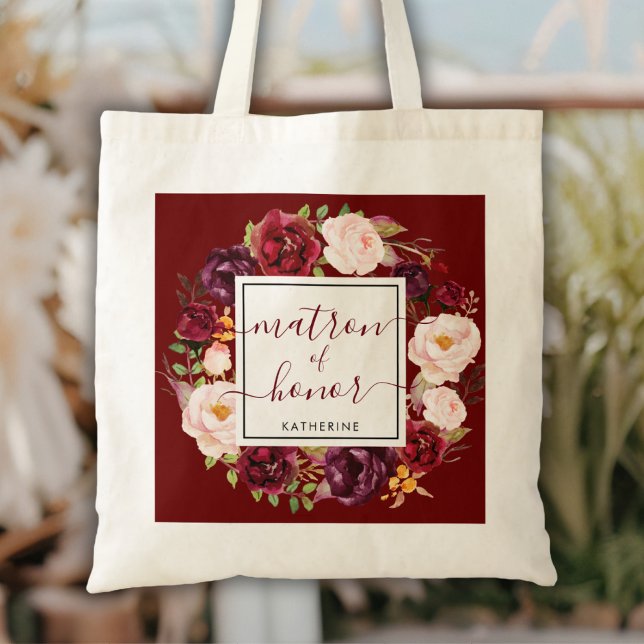 Snyggt Burgundy Matron of Honor Bröllop Tote Bag Tygkasse (Skapare uppladdad)
