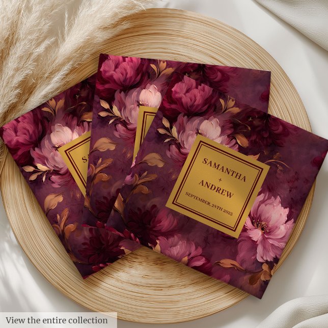 Snyggt Burgundy Rosa  Napkins vid Guld Bröllop Pappersservett (Stylish Burgundy Pink Blush Gold Wedding Napkins)