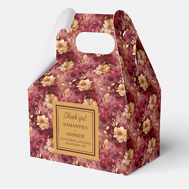 Snyggt Burgundy  Tacken Guld Bröllop Presentaskar (Stylish Burgundy Blush Gold Wedding Thank You Box)
