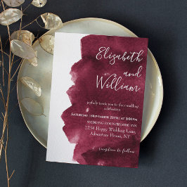 Snyggt Burgundy Watercolor Brushstroke Bröllop Inbjudningar