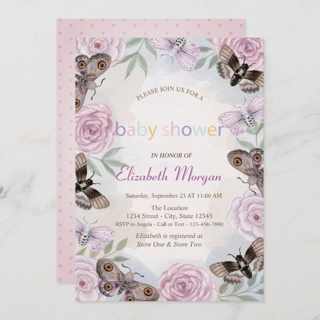 Snyggt Butterflies Flowers Doted Baby Shower Inbjudningar (Fram/baksida)