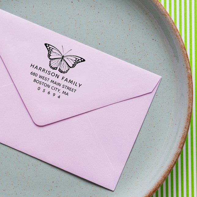 Snyggt Butterfly Returadress Stämpel (Stylish Butterfly Return Address Rubber Stamp)