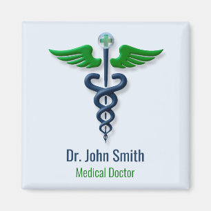 Snyggt Caduceus Grönt Medical Vingar Kor Blue Magnet