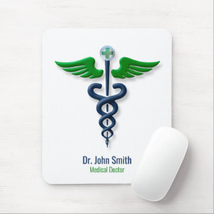 Snyggt Caduceus Grönt Vingar Kor Blue Medical Musmatta