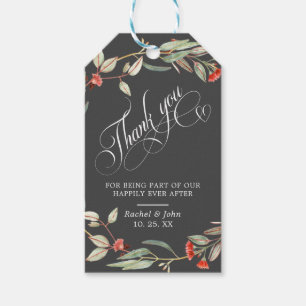 Snyggt CalliGraphics Tack Blommigt Grått Presentetikett