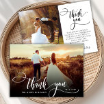 Snyggt Calligraphy 2 Photo Bröllop - tackkort Tack Kort<br><div class="desc">Elegant Modern Boho Chic Calligraphy Bröllop 2 Photo Tackyou Card. Med Snyggt bröllop tackar du dig för att ha en framtagningsbild av fullt med texten "Tack" i ett snävt, snävt och snett tecken på typografi som byts ut mot det vita överlägget svan på bild och ett omvänt foto (1) och...</div>
