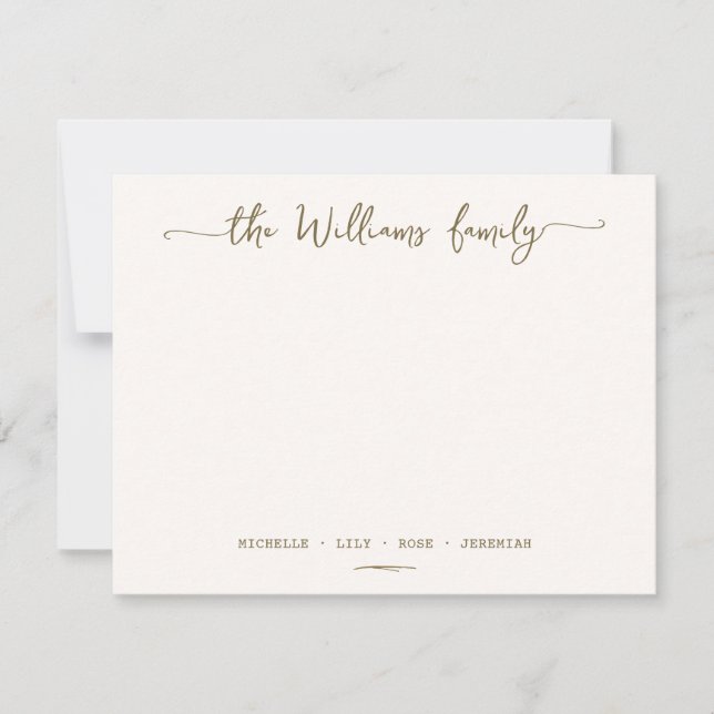 Snyggt Calligraphy Family Surname Guld-skript Anteckningskort (Framsida)