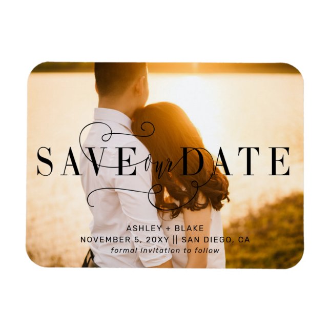 Snyggt Calligraphy Photo Save Date Magnet (Horisontell)