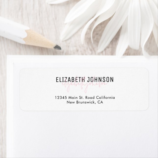 Snyggt Calligraphy Script Simple Girly Rosa Label Returadress Etikett (Insitu)