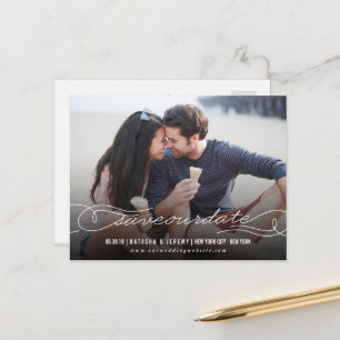 Snyggt Calligraphy Script Spara our Date Photo Meddelande Vykort