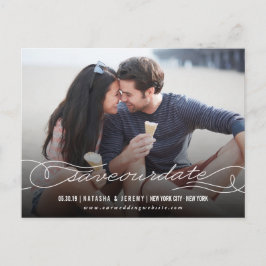 Snyggt Calligraphy Script Spara our Date Photo Meddelande Vykort