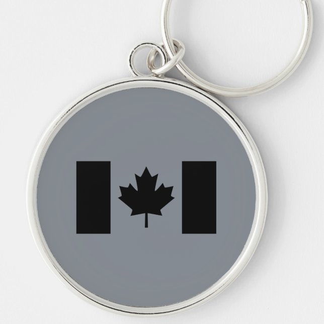 Snyggt Canadian Flagga in Black Rund Silverfärgad Nyckelring (Framsidan)