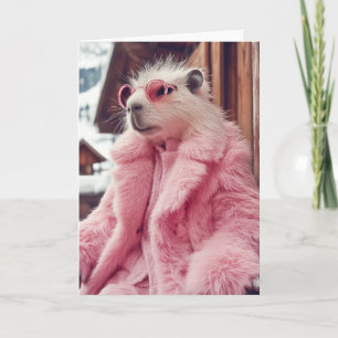 Snyggt Capybara i Rosa Päls Jackar och solglasögon Inbjudan