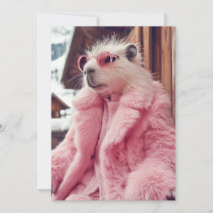 Snyggt Capybara i Rosa Päls Jackar och solglasögon Inbjudningar