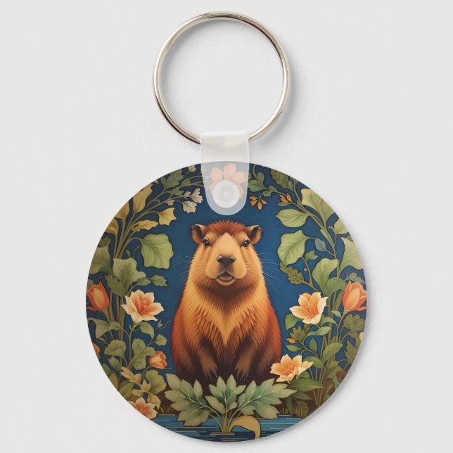 Snyggt Capybara - inspirerad av William Morris Nyckelring (Framsida)