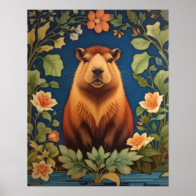 Snyggt Capybara - inspirerad av William Morris Poster (Framsidan)