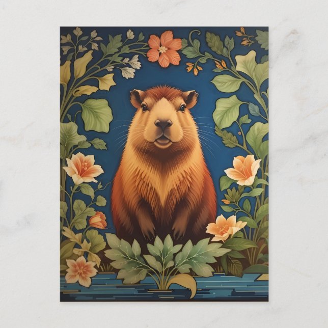 Snyggt Capybara - inspirerad av William Morris Vykort (Framsida)